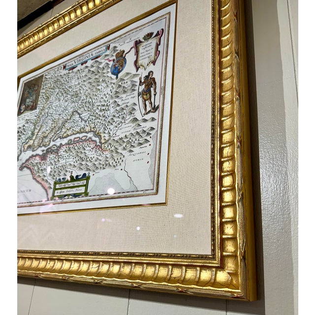 Historic Virginia & Chesapeake Bay Map by Willem Blaeu 1635 (Custom Gold-Leaf Frame) For Sale - Image 4 of 4