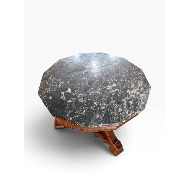 Victorian Antique Octagonal Black Marble Top Mahogany Center Table on Porcelain Casters For Sale - Image 3 of 15
