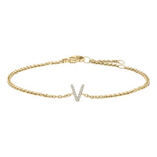 10K Yellow Gold Diamond Accent "V" Initial Charm and Link Bracelet For Sale