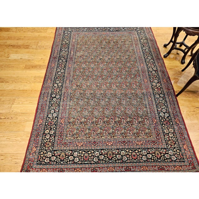 Vintage Persian Qum Area Rug, Hand-Knotted Wool, Allover Paisley Pattern, 5x8, Camel & Red For Sale - Image 13 of 14