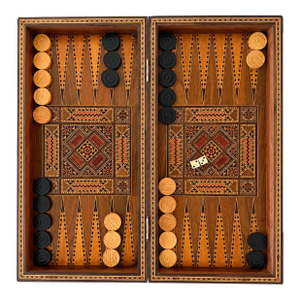 Vintage Moroccan Inlaid Wood Backgammon Game Box