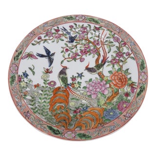 Famille Rose Macau Hand Painted Porcelain Plate Raised Exotic Bird Pattern 5058b For Sale