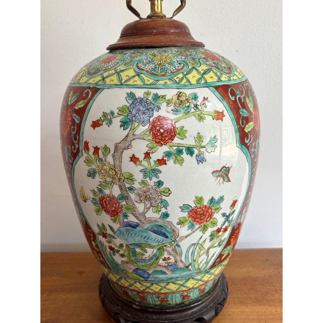 English Vintage Asian Handpainted Lamp For Sale - Image 3 of 8