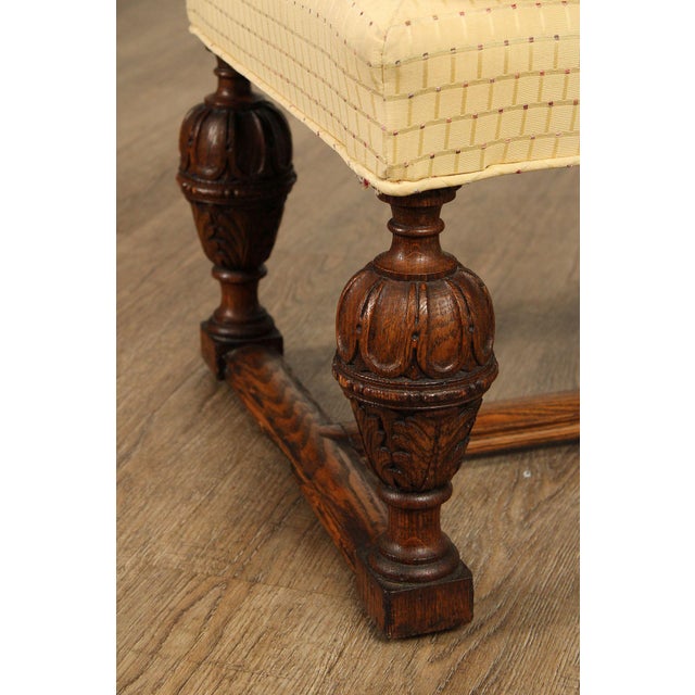 Yellow English Tudor Style Carved Oak Window Bench For Sale - Image 8 of 12