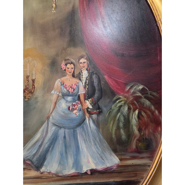 Vintage Victorian Oil Painting With Oval Gold Frame For Sale In Chicago - Image 6 of 12