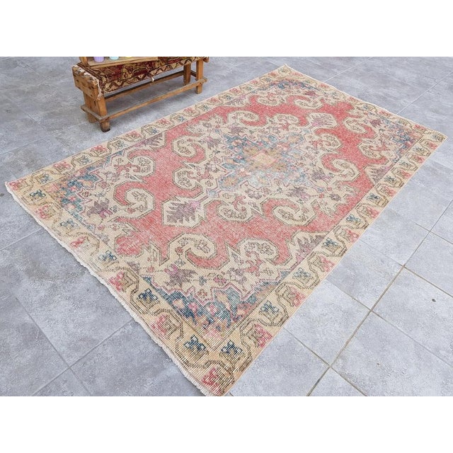 Turkish Nomadic Pastel Wool Aztec Oushak Rug, 1960s For Sale - Image 4 of 8