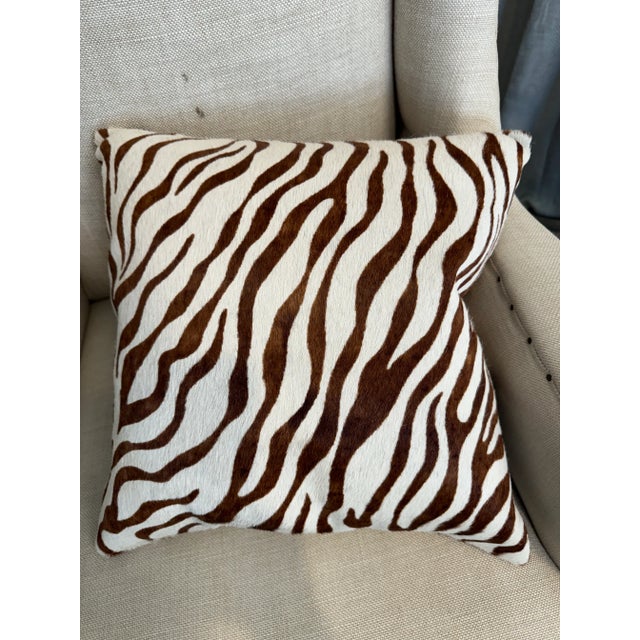 Beautiful vintage 15” square, handmade zebra pattern style, hide material decorative pillow. Zipper closure. Feather down...