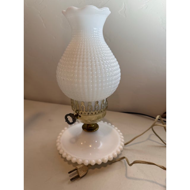 Vintage Hobnail Milk Glass 11" T Lamp Hurricane Electric Parlor Table Boudoir For Sale - Image 12 of 12