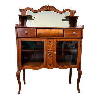 Antique Quarter-Sawn Oak Buffet With Mirror | Arts & Crafts / Late Victorian Display Cabinet For Sale
