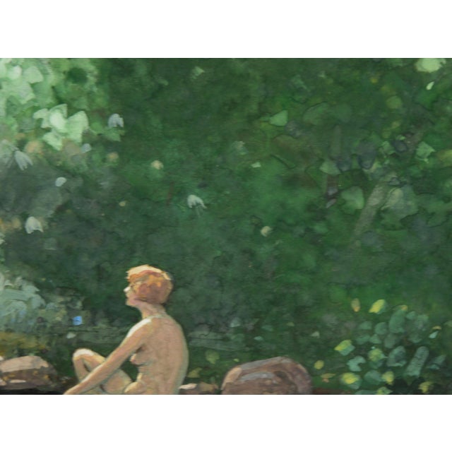 Lady by the Pond, 1920's Art Nouveau Nude Figurative Landscape by John Jay Baumgartner For Sale In Monterey, CA - Image 6 of 10