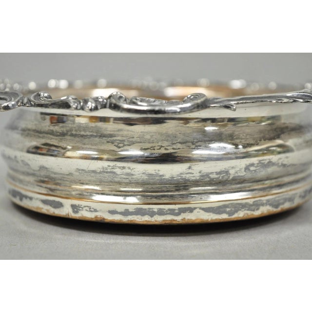 Vintage English Victorian Silver Plated Floral Repousse Bar Wine Bottle Coaster For Sale - Image 9 of 15