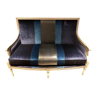 Massoud Lilah Navy Colorblock Settee For Sale