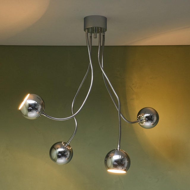 Silver Chrome-Plated Ceiling Light with 4 Flexible Arms by Goffredo Reggiani, Italy, 1970s For Sale - Image 8 of 8