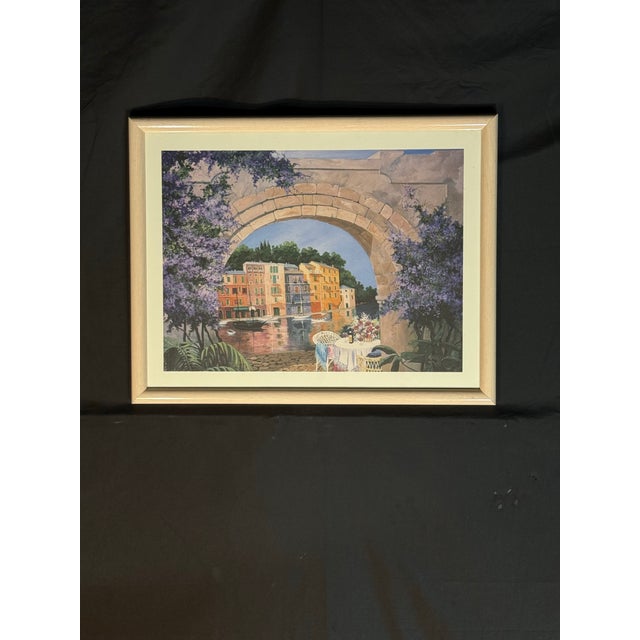 Cream Mediterranean Archway Waterfront Framed Wall Art For Sale - Image 8 of 8