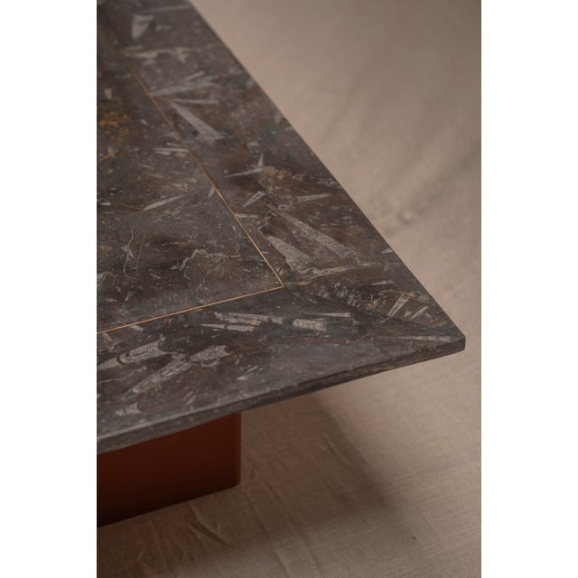 Coffee Table in Fossil Marble and Orange Lacquer, 1970s For Sale - Image 6 of 16