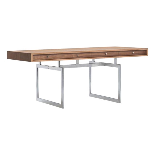 Office Desk in Walnut Wood and Stainless Steel Frame by Bodil Kjaer for Karakter For Sale