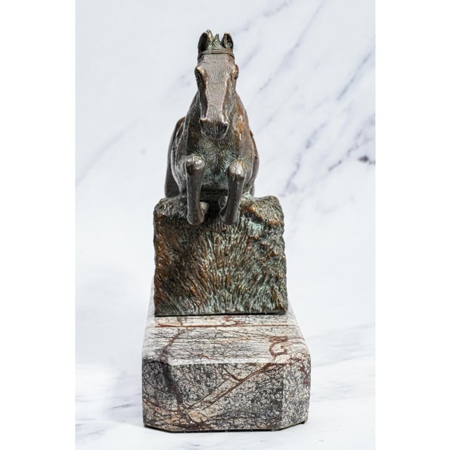 Finely Cast Vintage Bronze Jumping Horse Statue Sculpture Marble Base Equestrian For Sale - Image 9 of 14