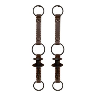 Pair Faux Leather Metal Candle Sconces (After Jacques Adnet) Horse Bridle Hermès For Sale