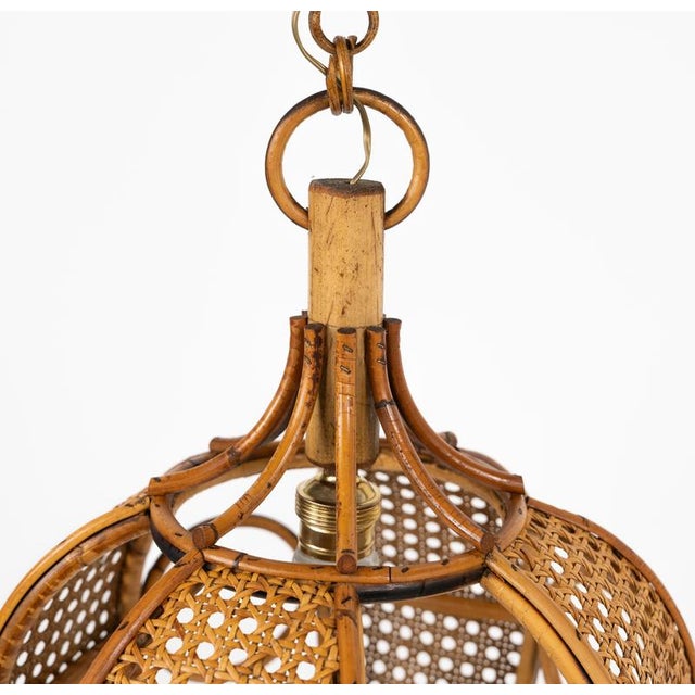 Brown Mid-Century French Riviera Pendant Light in Rattan and Wicker, Italy, 1960s For Sale - Image 8 of 17