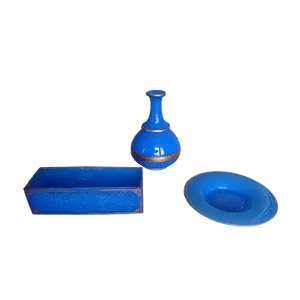 Blue Opaline Glass Bowl, Bottle and Plate with Gold Ornament, Set of 3