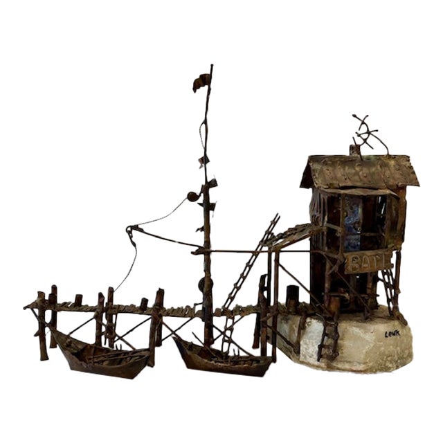 Mid 20th Century Vintage Intricate Lewk Wharf Themed Sculpture For Sale