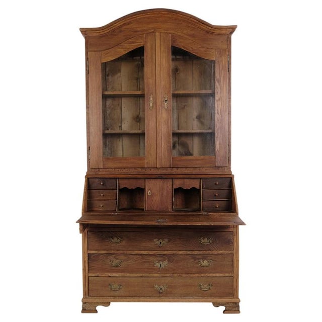 Antique Oak Secretary Desk with Glazed Display Cabinet and Brass Fittings, 1880 For Sale - Image 17 of 17