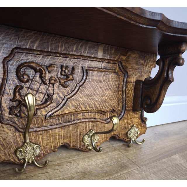 Gold Vintage French Coat Rack in Oak For Sale - Image 8 of 10