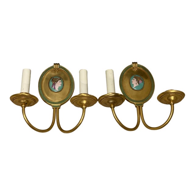 Caldwell Gilt Bronze Medallion Sconces - a Pair For Sale