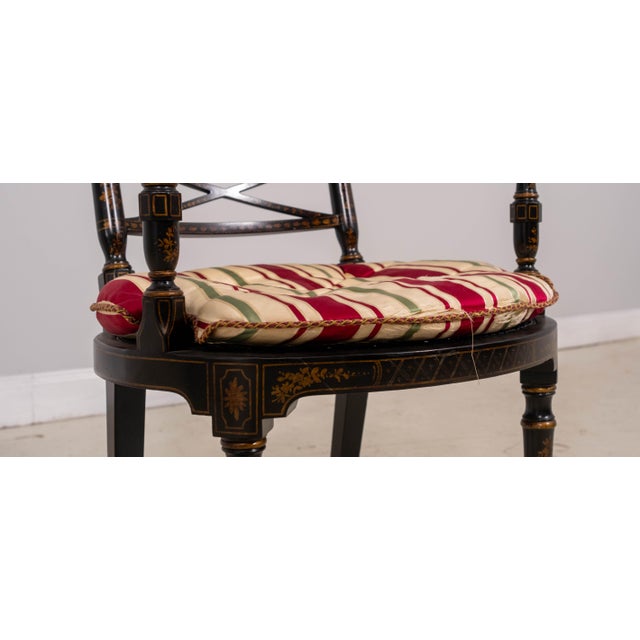 Wood Vintage Regency Style Eglomise & Gilt Cane Seat Armchair For Sale - Image 7 of 18