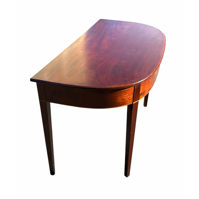 Antique Federal Mahogany DemiLune or Half Round Console Table With Band Inlay For Sale - Image 9 of 11