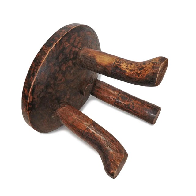 Mid 20th Century Vintage Three Leg Wood Stool For Sale - Image 5 of 6
