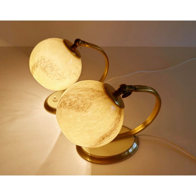 Gold Art Deco Table Lamps in Brass and Glass, Set of 2 For Sale - Image 8 of 17