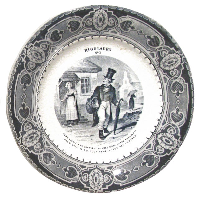 Antique French Creil & Montereau Black & White Transferware Plates - a Pair For Sale - Image 4 of 5
