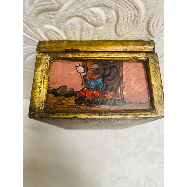 1960s 1960s Vintage Reverse Painted Gold Gilt Peruvian Wood Jewelry Box For Sale - Image 5 of 12