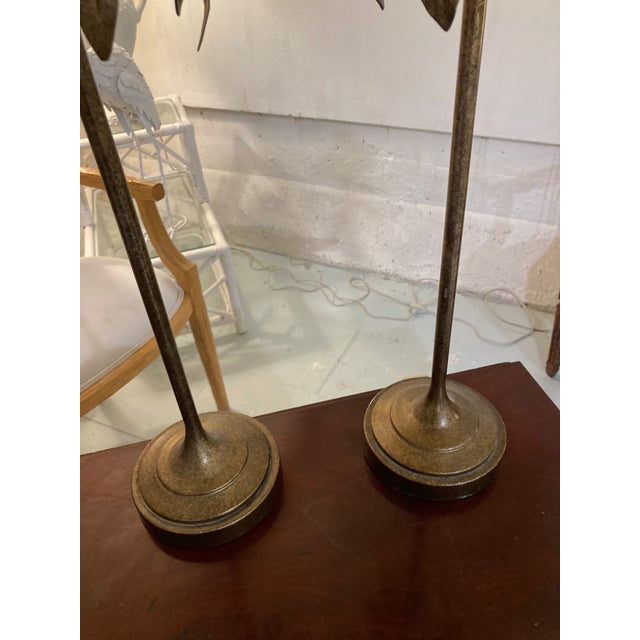 1970s Palm Tree Tole Tables Lamps With Lamps- A Pair For Sale - Image 5 of 9