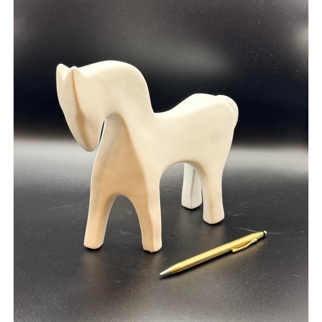 Ceramic Minimalist Matte White Animal Sculpture Set – 5-Piece Modern Safari Collection (Elephant, Giraffe, Rhino, Horse, Antelope) For Sale - Image 7 of 11