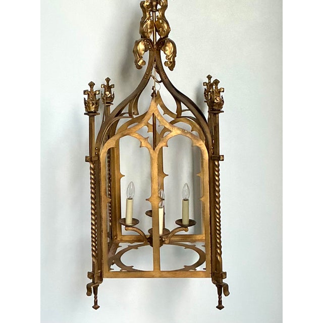 Make a dramatic architectural statement in your home with this monumental vintage Gothic Revival lantern. This commanding...