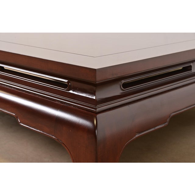 Wood Henredon Mid-Century Hollywood Regency Chinoiserie Carved Mahogany Coffee Table, Newly Refinished For Sale - Image 7 of 13