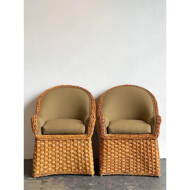 Late 20th Century Vintage Woven Rattan Lounge Chairs - A Pair For Sale - Image 5 of 12