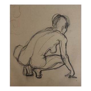 1984 Large Squatting Female Nude Drawing For Sale