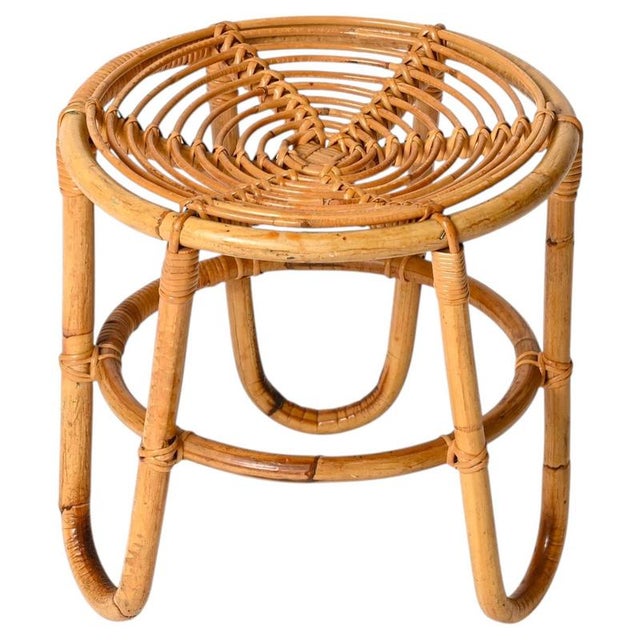 French Riviera Rattan and Wicker Round Stool by Tito Agnoli, Italy, 1960s For Sale - Image 14 of 14