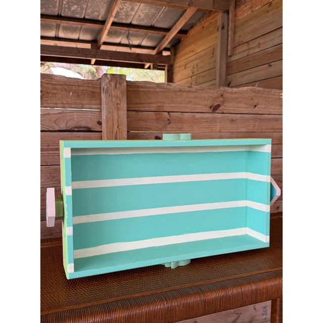 Coastal Folk Art Painted Wood Tray With Palm Tree Accent For Sale In Naples, FL - Image 6 of 10