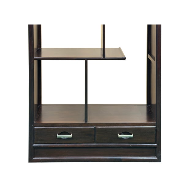 Asian Inspired Asymmetrical Dark Brown Shelving Display Cabinet Divider For Sale - Image 9 of 12