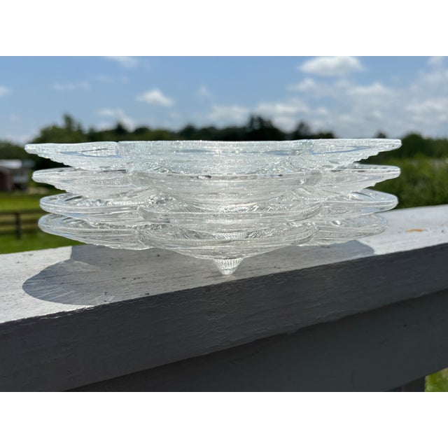 OYSTERS! A wonderful set of four highly detailed and footed glass Oyster Plates. 9" diameter, with room for six oysters...