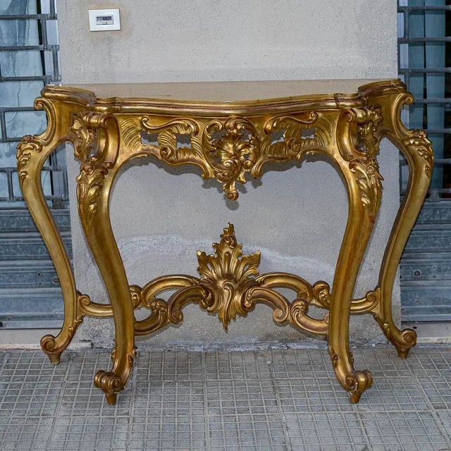 Second Half of the 20th Century Console with Mirror in Carved and Gilded Wood, France, 1890s, Set of 2 For Sale - Image 5 of 9