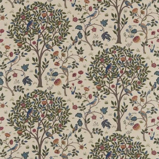 Morris & Co Kelmscott Tree Fabric in Woad/Wine For Sale