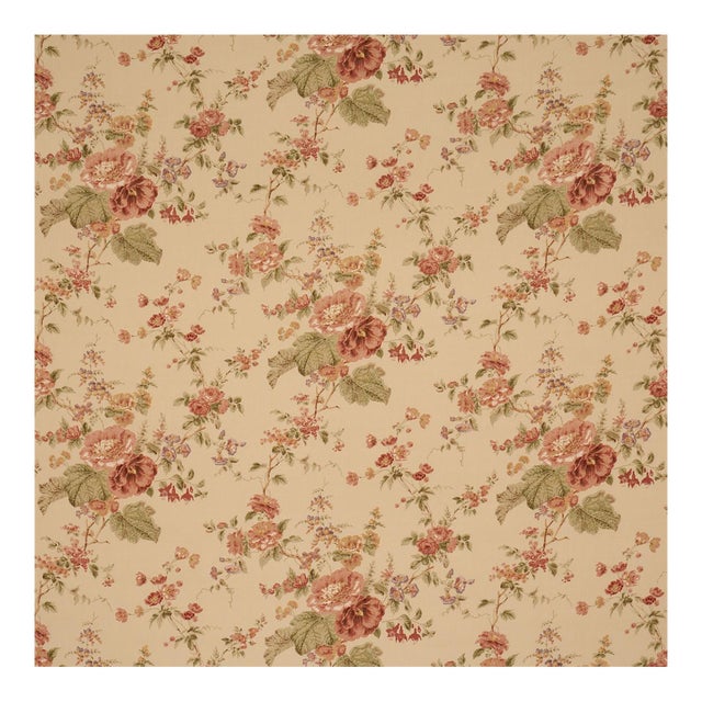 Schumacher Midsummer Hollyhock Fabric in Beige For Sale