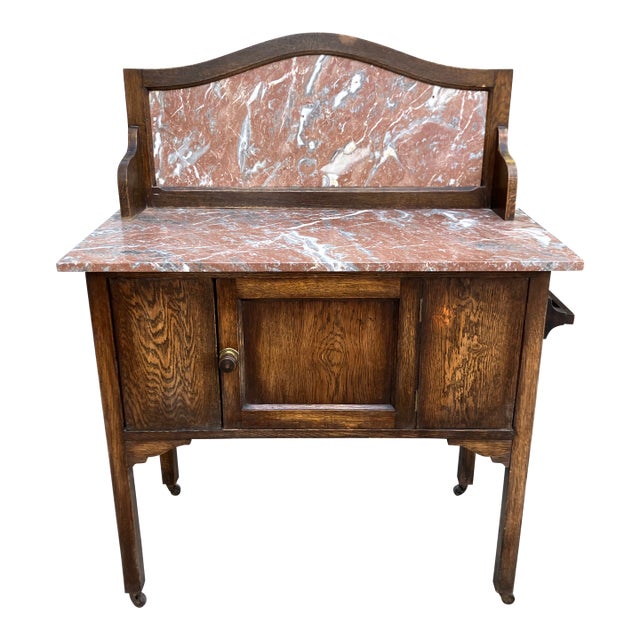 Antique English Washstand W/ Pink Marble For Sale