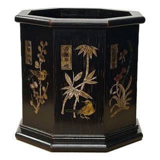 Chinese Dark Brown Natural Patina Mother of Pearl Brush Pen Holder Art For Sale