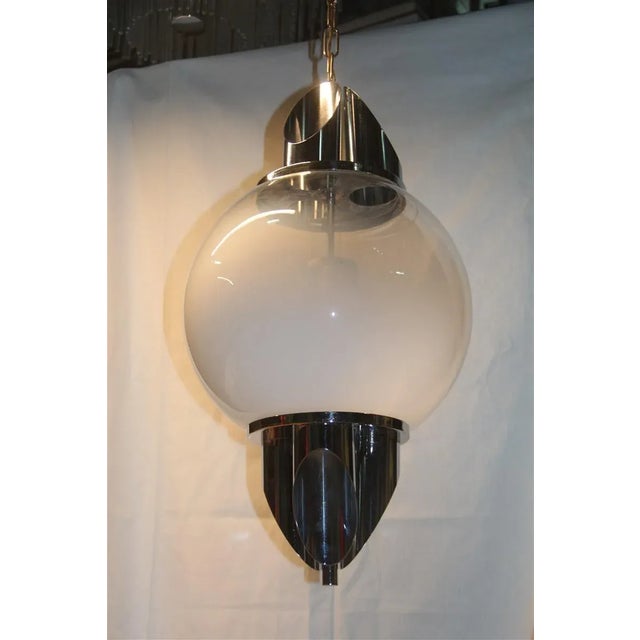 Chromed Metal and Murano Glass Ceiling Lamp from Selenova, 1970s For Sale - Image 4 of 9